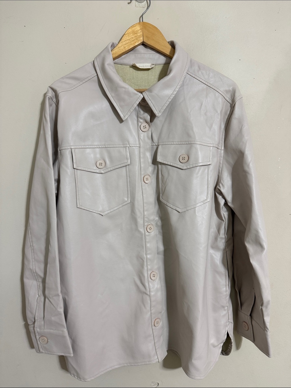Altar'd State Vegan Leather Button-Up Shirt Jacket Taupe Pockets Womens M Edgy